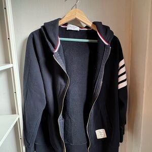 Thom Browne Navy Zip Up Sweater